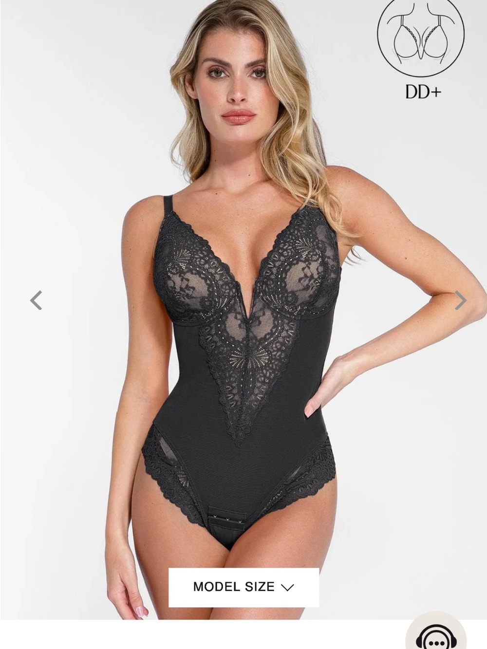 Popilush Black Lace Plunge shapewear bodysuit